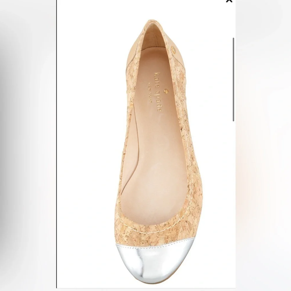 kate spade new york terry cork cap-toe ballerina flat,natural/silver Size 7 1/2